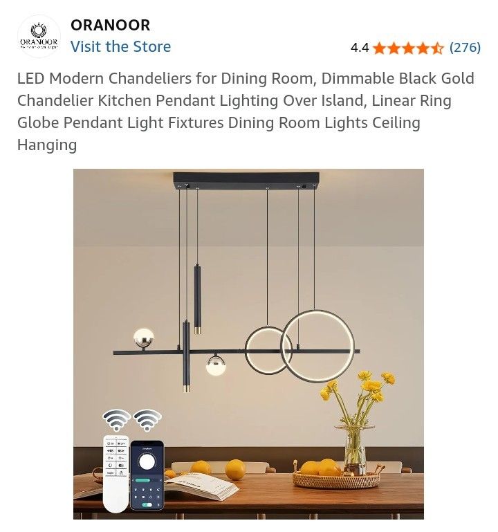 LED Modern Chandeliers for Dining Room, Dimmable Black Gold Chandelier Kitchen Pendant Lighting Over Island, Linear Ring Globe Pendant Light Fixtures
