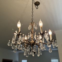 1960s Era Hollywood Regency Crystal Brass Chandelier