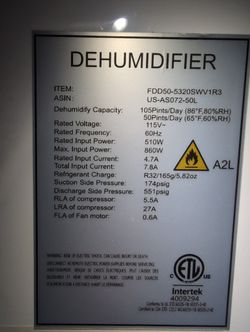Like New Dehumidifier 105 Pints/Day