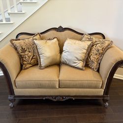 Gold/brown Loveseat Sofa With Pillows