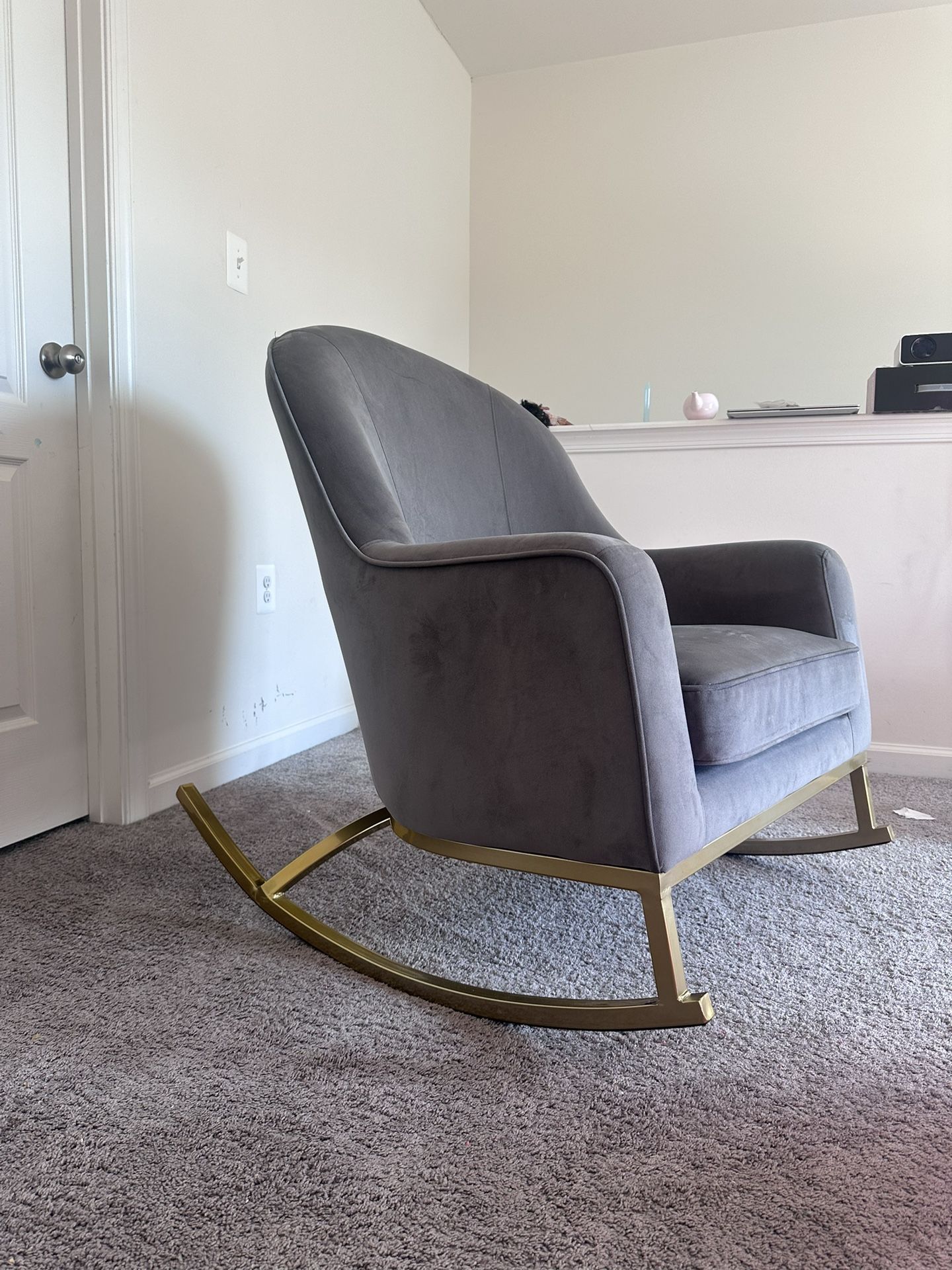 Glam Velvet Rocking Chair, Grey/Satin Brass