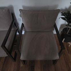 Tan Accent Chair with Wooden Frame