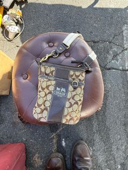Coach Signature Logo Small Crossbody Bag Brown Beige Zip Detachable Strap