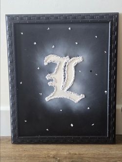 Death Note "L" Art Mirror — Handmade, Framed, Rhinestone Detail