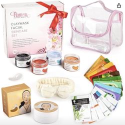 Face Masks Skincare Set - 4 Jars of Clay Face Mask with 15 Hydrating Facial Masks and 30 Gold Eye Patches