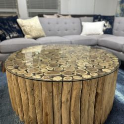 Driftwood coffee table with glass top, Brazilian designer-made, one of a kind (original $2,500) - $1,200