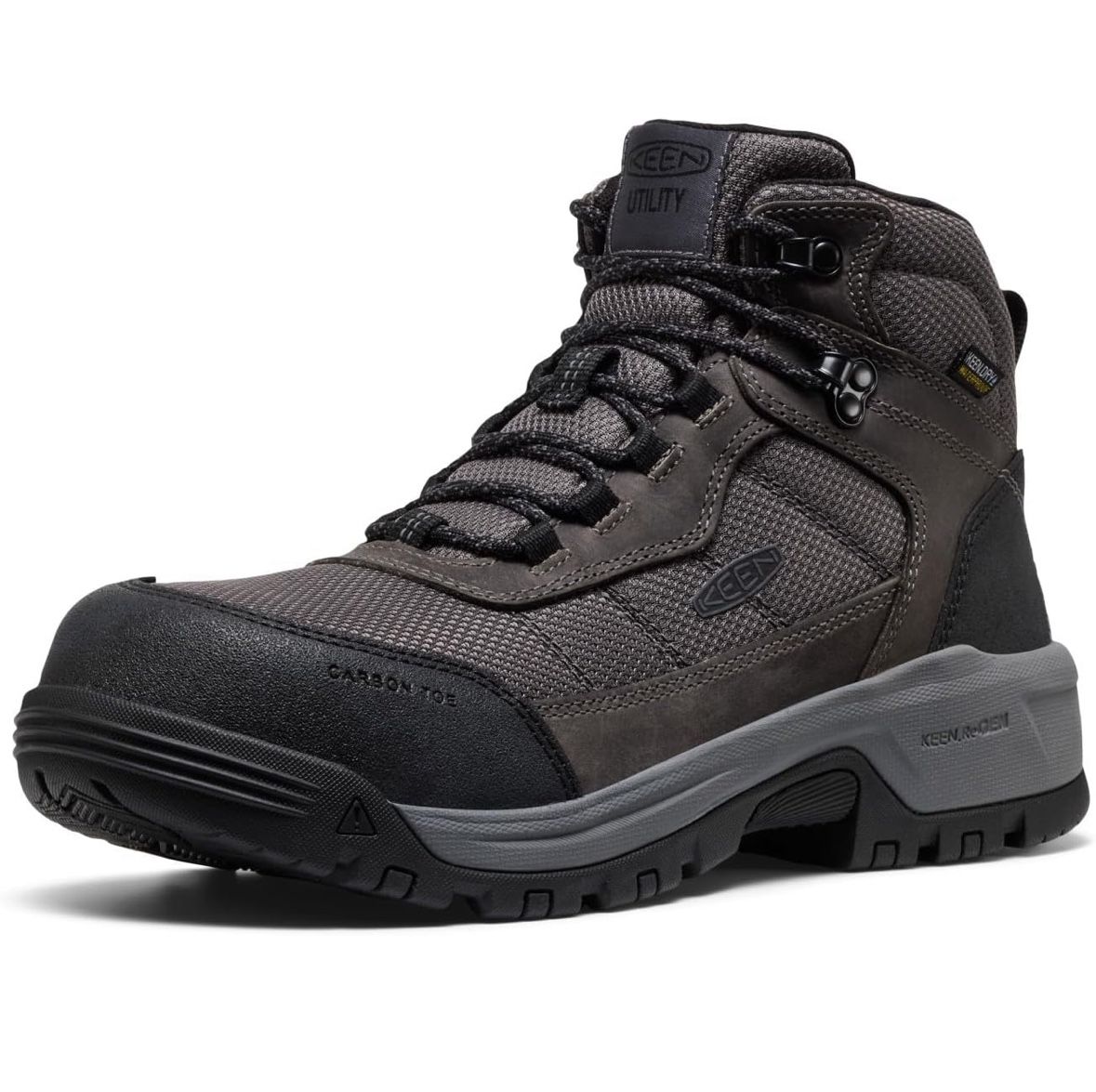 KEEN Utility Men's Skokie Hiker Style Mid Height Composite Toe 90 Degree Waterproof Work Boots, Magnet/Black, 13 Wide