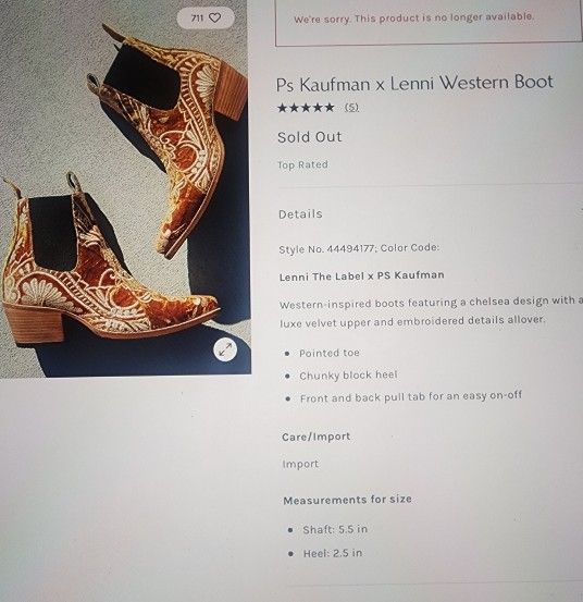 Ps Kaufman Lenni Western Boot Gold Size 9.5