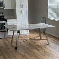 70” White Rectangle Dining Room Table - New Condition