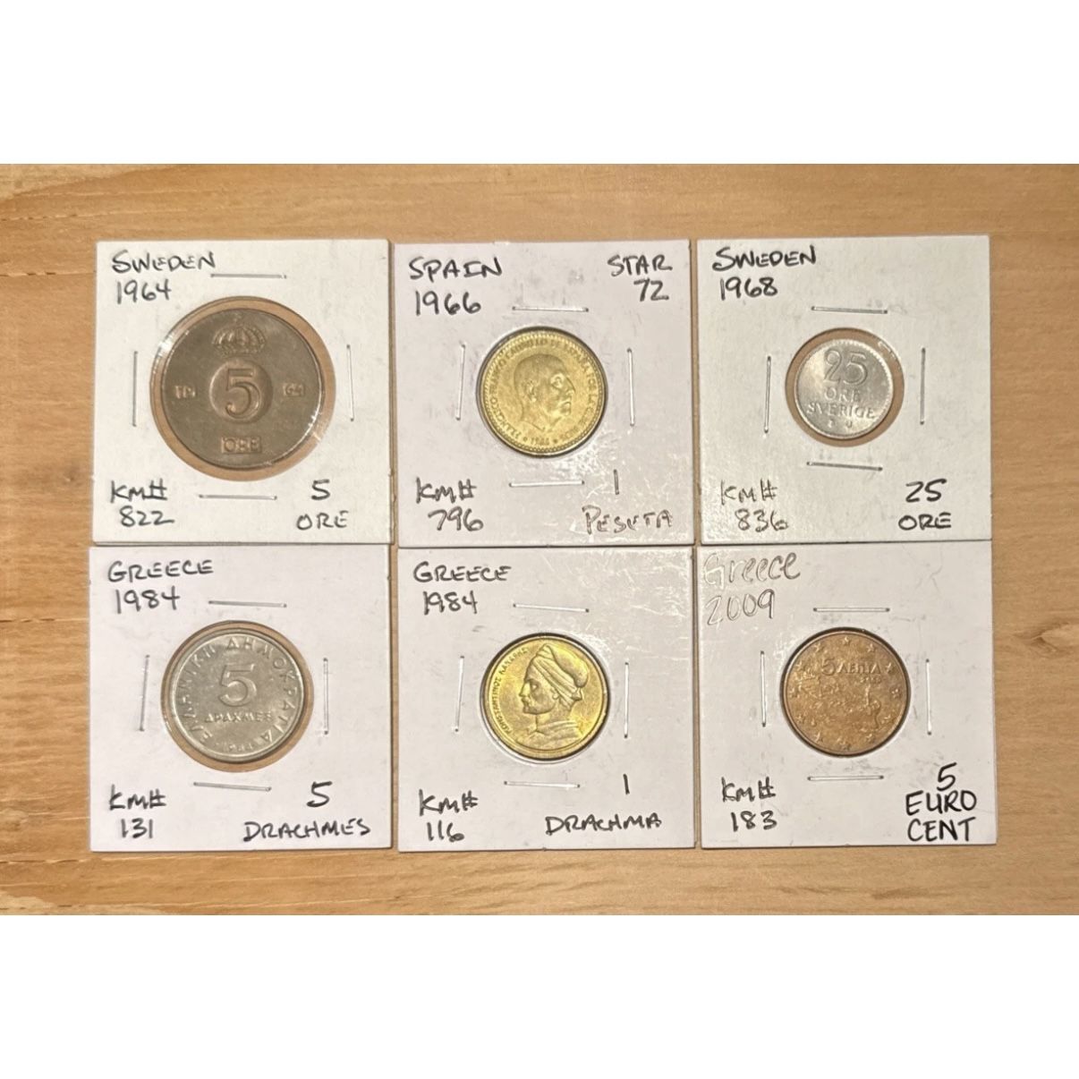 1964–2009 European Collection of 6 Assorted Carded Vintage Coins! All AU