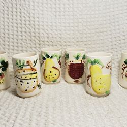  Japanese Porcelain Hand Painted Fruit motif Juice Cups set of 6 