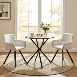 Homy Casa FONTANA+CALIFORNIA 3PC Dining Set 31.5” Round Walnut Table with 2 California Beige Swivel Chairs