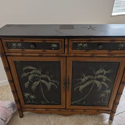 2 Drawer Palm Tree Wooden Accent Storage Console 
