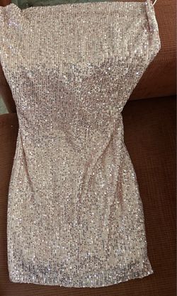 Champagne Mesh Dress w Sequins Size Small
