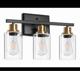 Lámparas de tocador de baño, 3 apliques de pared con pantalla de vidrio transparente **Cambio de color El.producto es Dorado **