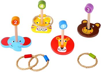 Toddle Toy Ring Toss - Ideal Wooden Ring Toss Game – Portable and Most Colorful Fun Animal Toss Across Games for Kids