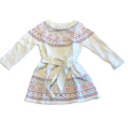 EUC 18 m White w/Pink & Grey Isles Pattern Sweater Dress