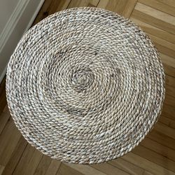 Woven seagrass side table with wood base