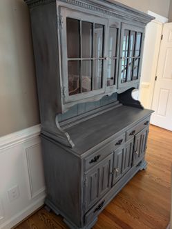 Solid Cherry Vintage Hutch / China Cabinet – Distressed Slate Finish