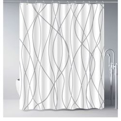 Punkray Grey and White Striped Polyester Shower Curtain for Bathroom with Hooks, Curtains 72 Inches Long, Weighted Hem, Waterproof Bath Accessories Ho