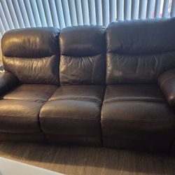 Brown Leather Reclining Sofa