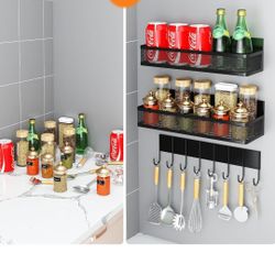Magnetic Spice Rack for Refrigerator, 3 Pack Magnetic Shelf, Moveable Fridge Organizer with Hook.