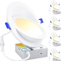 (New in Box)
Ensenior 4 Pack 6 inch 5CCT Gimbal LED Recessed Lighting with Junction Box, 360°+90° Adjustable Directional Eyeball Light, Dimmable, 2700