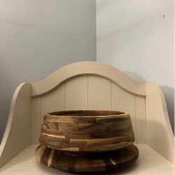 Acacia Wood Serving Tray/Lazy Susan & Centerpiece Bowl