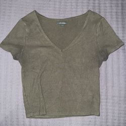 Wild Fable V-Neck Ribbed Green Crop Top