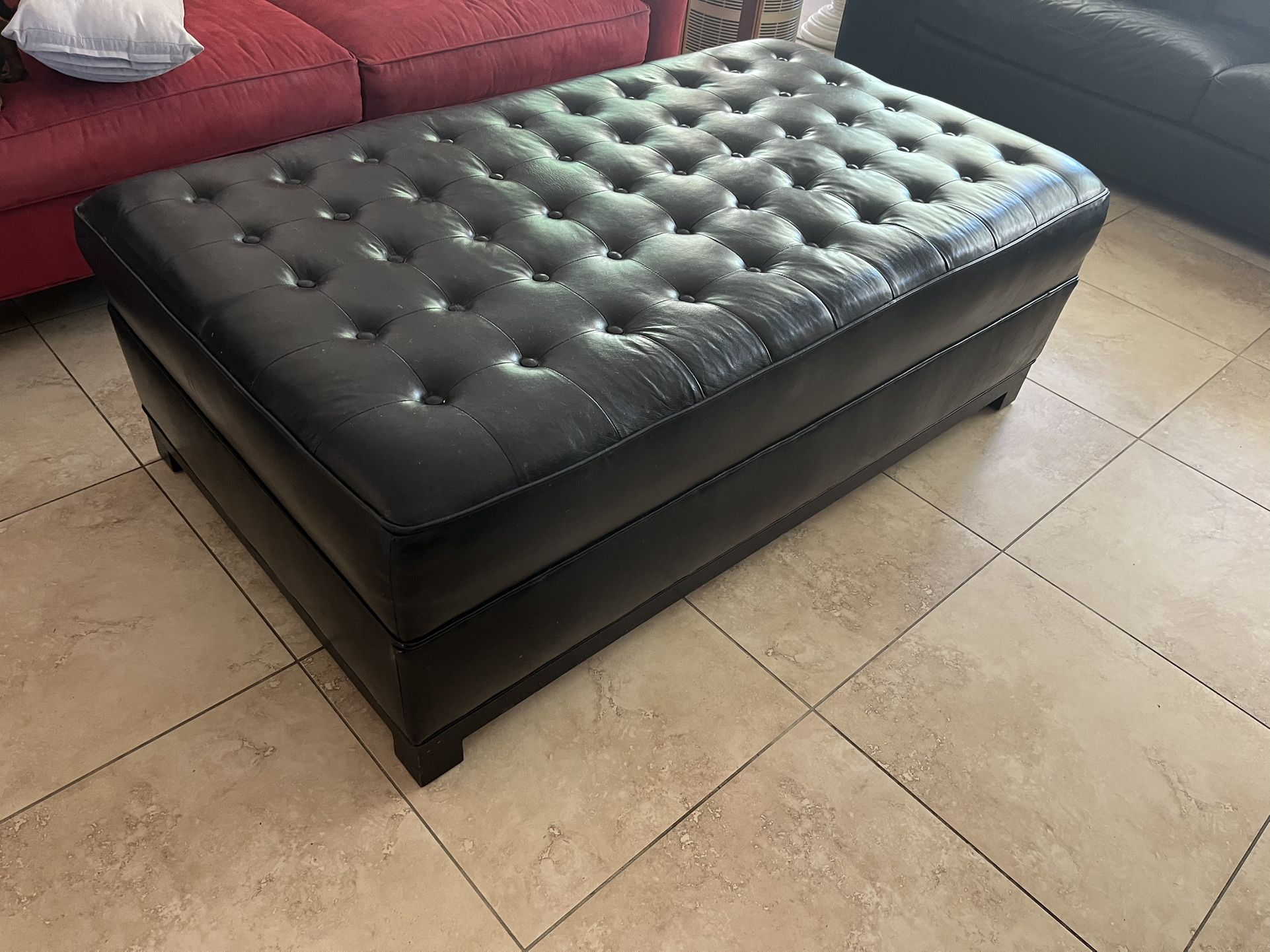 Black Genuine Leather Ottoman 