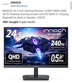 INNOCN 24.5 Inch Gaming Monitor 1440P 240Hz QHD 2K PC Desktop Gaming Screen Fast IPS HDMI 2.1 Display, DisplayPort, Built-in Speaker, 25G2S