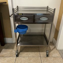 STAINLESS STEEL Cart With Wheels With 2 Drawers Commercial…24” Wide By 34” Height By 16” Deep… SEE ALL PICTURES…$85