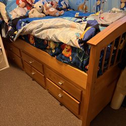Captain’s  SOLID WOOD TWIN BED W/O Mattresses