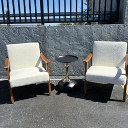 Modern Accent Chairs (pair) + Brass Side Table Mid-Century Style