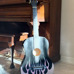Crescent Acoustic Guitar – Unique Black & Flame Design