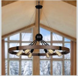 Farmhouse Wagon Wheel Chandelier 31.5" 6-Light Rustic Dining Room Ceiling Fixture