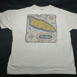 Vintage 1980's Hanes BEEFY-T ARUBA Map XL T-Shirt FRENCHMANS PASS Dunes