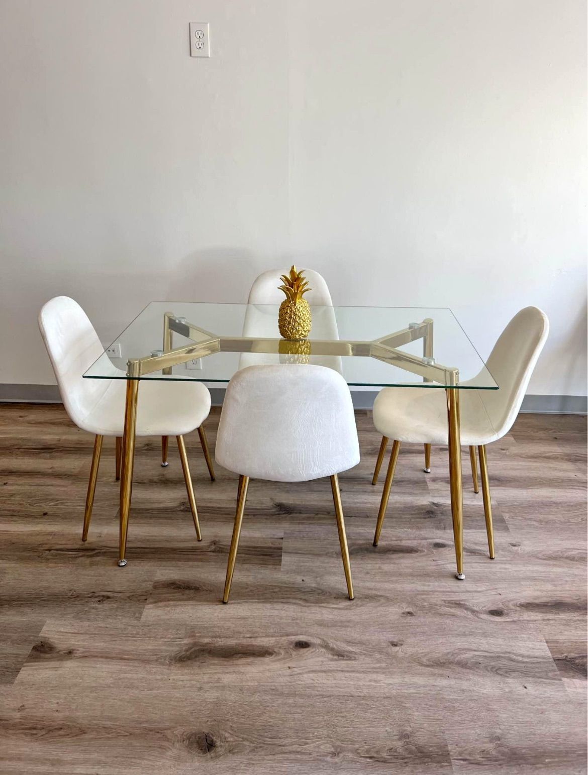 Cream Modern Glass Dining Table Set