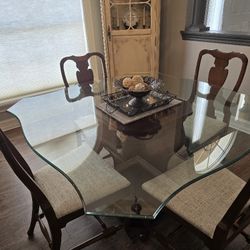 Dining Table With 54" Beveled Glass Top  with 5 chairs
