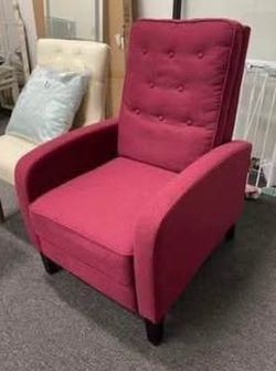 New Assembled Mid-Century Modern Button Tufted Fabric Upholstered Push-back Recliner Chair
