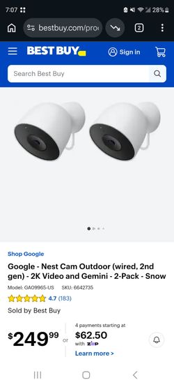 Google - Nest Cam Outdoor (wired, 2nd gen) - 2K Video and Gemini - 2-Pack - Snow