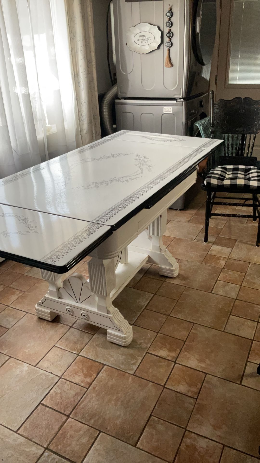 Vintage Kitchen Table With Metal Top & 5 Chairs