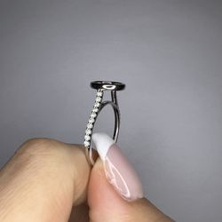 14K White Gold 8 mm Round Engagement Ring Mounting | Pavè Band | Bezel Engagement Ring