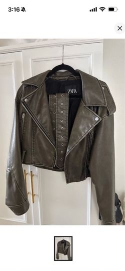 Green/brown/olive Zara faux leather jacket