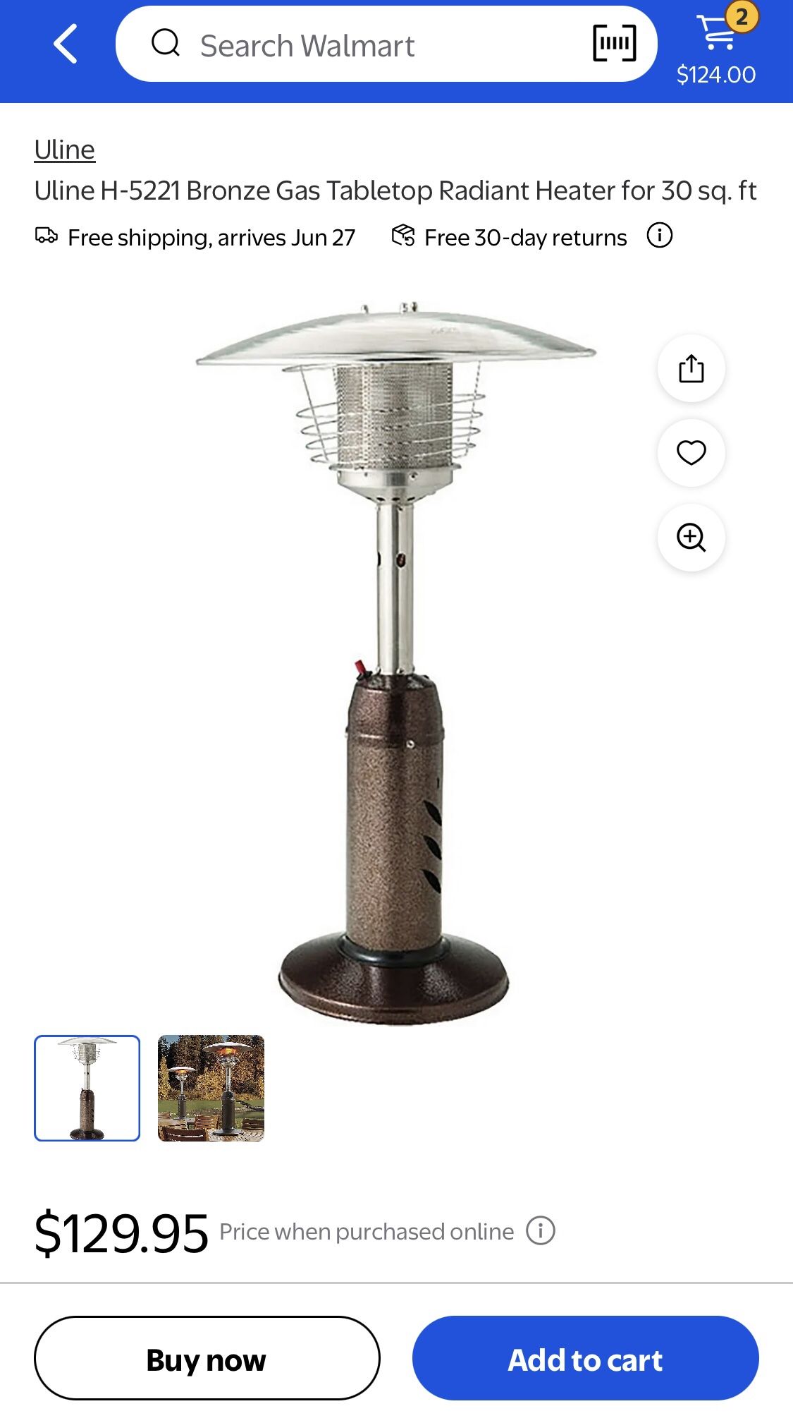 Uline H-5221 Bronze Gas Tabletop Radiant Heater for 30 sq. ft