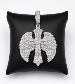 925 Sterling Silver 5.60CT MOISSANITE Angel Wing Cross Men’s Pendant