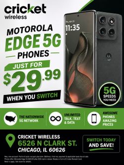 Motorola Edge 5g Phones Just For $29.99 When You Switch # Cricketwireless # 6526 N Clark St. Chicago IL 60626#