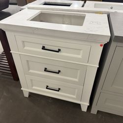 30 in. Solid Wood Vanity with Quartz Top & Sink for $650