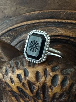 Tiffany & Co Sterling Silver Daisy Ziegfeld Onyx Ring Sz 7