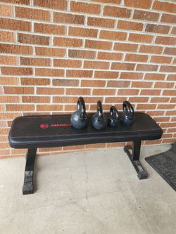 Weight Bench + Kettlebell Set – 5, 10, 15 & 20 lb – Great Home Gym